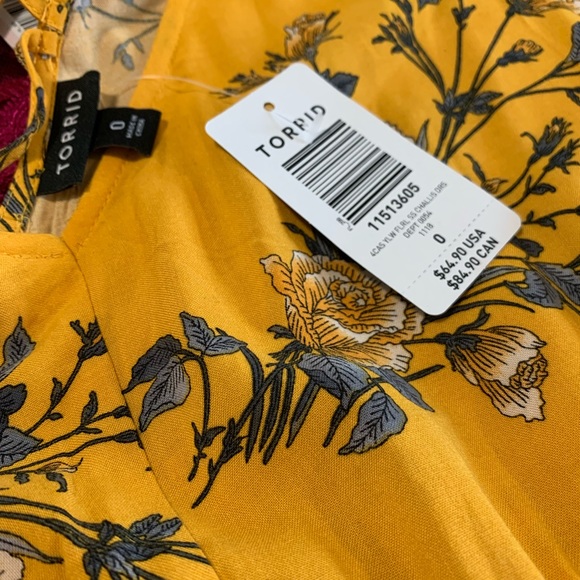 YELLOW FLORAL KIMONO SLEEVE STRAPPY CHALLIS DRESS - Picture 4 of 5